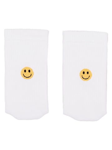 Eulenschnitt Socken weiß Smiley gelb S (VE = 5 Stk.)