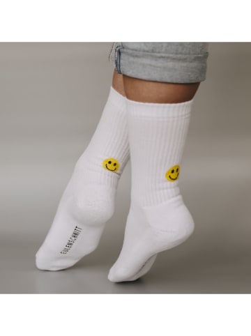 Eulenschnitt Socken weiß Smiley gelb S (VE = 5 Stk.)
