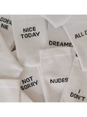 Eulenschnitt Socken ''Pyjamas all day'' in Weiß