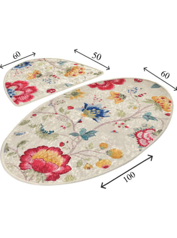 Colourful Cotton Dywaniki łazienkowe (2 szt.) "Arya" w kolorze beżowym ze wzorem