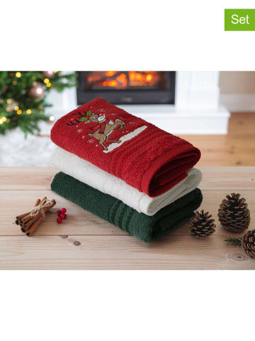 Colourful Cotton 3-delige set: handdoeken rood/groen