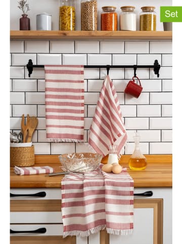 Colourful Cotton Ściereczki (4 szt.) w kolorze czerwono-kremowym do naczyń