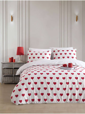 Colourful Cotton Beddengoedset "Chole" wit/rood