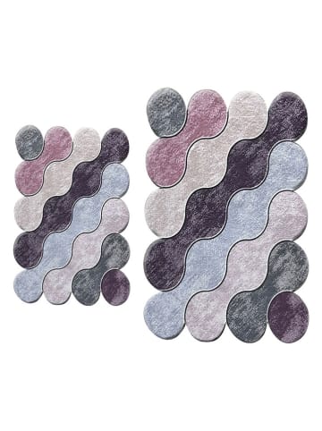 Colourful Cotton 2-delige set: badmatten "Circle" paars/grijs
