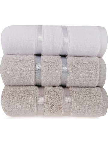 Colourful Cotton 3-delige set: handdoeken "Dolce" wit/lichtblauw/lichtbruin
