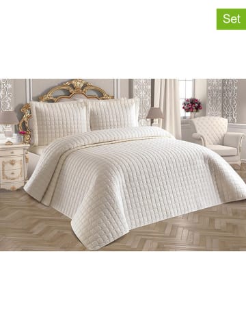 Colourful Cotton 3-delige bedspreiset "Estiva" crème