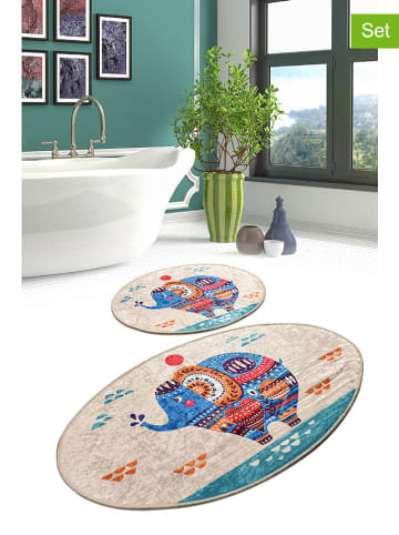 Colourful Cotton Dywaniki łazienkowe (2 szt.) w kolorze beżowym ze wzorem