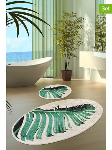 Colourful Cotton 2-delige set: badmatten "Floret" groen/crème