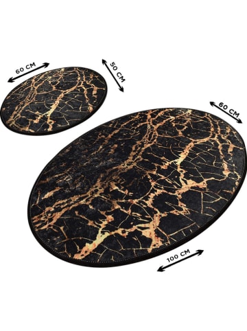 Colourful Cotton 2er-Set: Badvorleger "Goldes" in Schwarz/ Gold