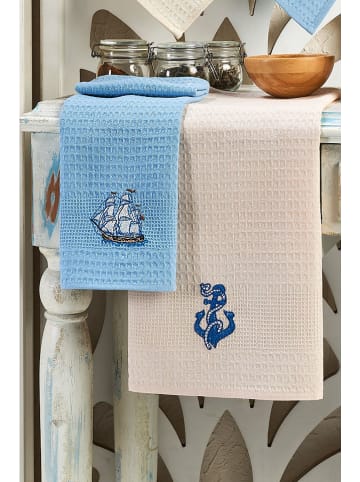 Colourful Cotton 6er-Set: Geschirrtücher "Marin" in Creme/ Hellblau/ Rosa