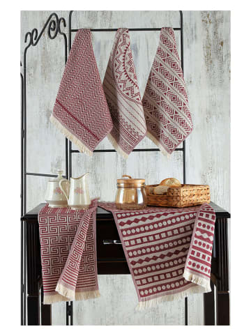 Colorful Cotton 5-delige set: theedoeken wit/rood