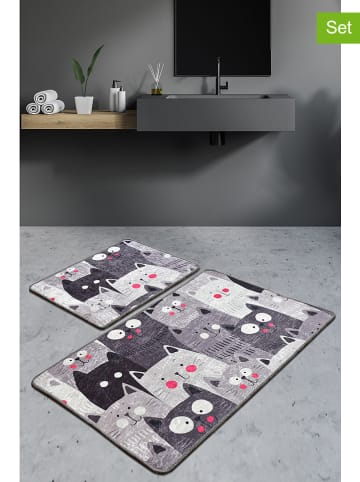 Colourful Cotton 2er-Set: Badvorleger "Meaow" in Grau