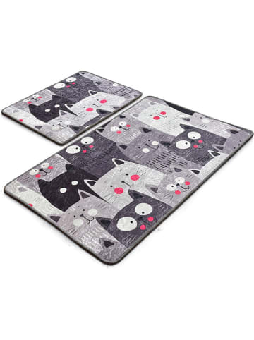 Colourful Cotton Dywaniki łazienkowe (2 szt.) "Meaow" w kolorze szarym