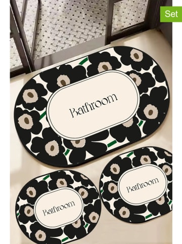 Colourful Cotton Dywaniki łazienkowe (3 szt.) "Oweld" w kolorze kremowo-czarnym