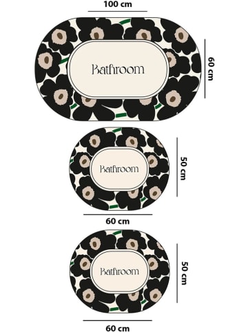 Colourful Cotton 3er-Set: Badvorleger "Oweld" in Creme/ Schwarz