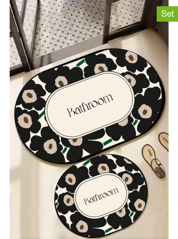 Colourful Cotton Dywaniki łazienkowe (2 szt.) "Oweld" w kolorze kremowo-czarnym