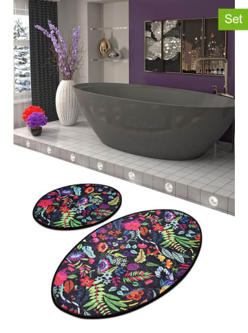 Colourful Cotton 2-delige set: badmatten "Pictura" zwart/roze/groen