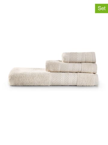 Colourful Cotton 3tlg. Handtuch-Set "Piramit" in Creme