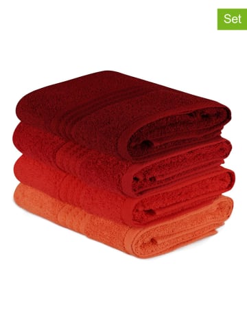 Colourful Cotton 4-delige set: gastendoeken "Rainbow" rood/oranje/roze