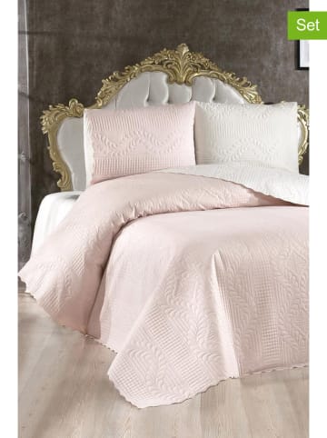 Colourful Cotton 3-delige bedspreiset "Sanem" lichtroze/wit