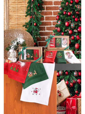 Colourful Cotton 3-delige set: handdoeken wit/groen/rood