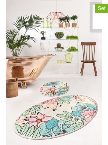 Colourful Cotton 2er-Set: Badvorleger "Spring" in Creme/ Bunt