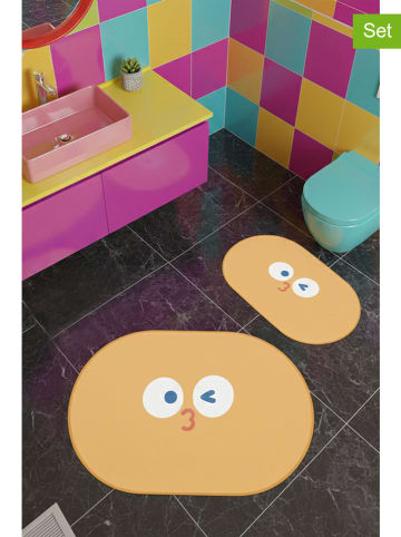 Colourful Cotton Dywaniki łazienkowe (2 szt.) "Stranger Face" w kolorze pomarańczowym