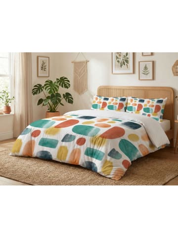 Colourful Cotton Beddengoedset "Terrazzo" wit/turquoise/oranje