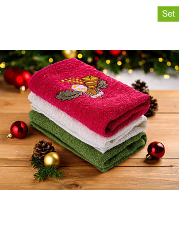 Colourful Cotton 3-delige set: handdoeken wit/rood/groen