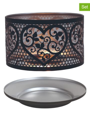 Woodbridge 2tlg. Set: Kerzenschirm "Heart" in Schwarz/ Silber - Ø 15 cm