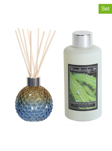 Woodbridge 3tlg. Raumduft-Set "Lemongrass & Ginger" in Blau