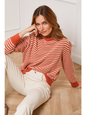 So Cachemire Pullover "Astrobal" in Orange/ Weiß