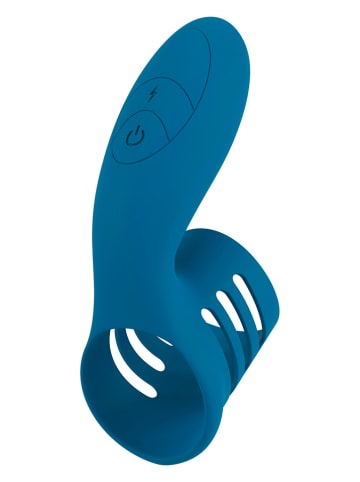 Orion Vibrator mit Penisring in Blau - (L)6,5 cm