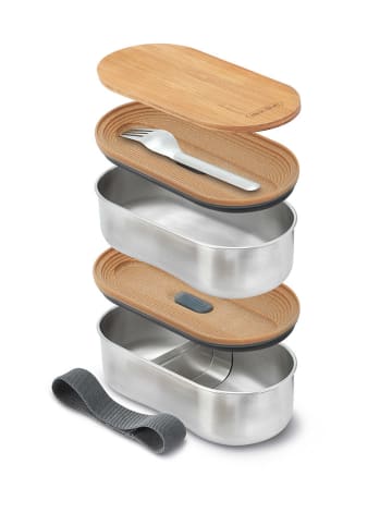 Black+Blum 2-in-1 lunchbox zilverkleurig - 2x 500 ml