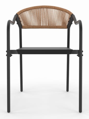 Inkazen 4-delige set: tuinstoelen zwart/lichtbruin - (B)51 x (H)77 x (D)57 cm