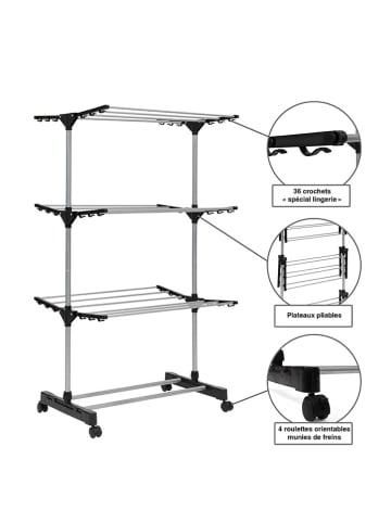 IDOMYA Essentials Wasdroogrek zilverkleurig/zwart - (B)68 x (H)125 x (D)42 cm