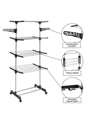IDOMYA Essentials Wäscheständer in Silber/ Schwarz - (B)129 x (H)165 x (T)58 cm