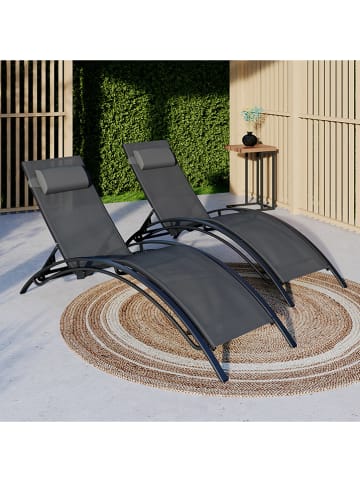 Inkazen 2er-Set: Gartenliegen in Anthrazit - (L)185 x (B)50 x (H)58 cm