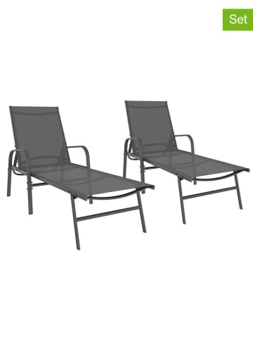 Inkazen 2-delige set: tuinligstoelen grijs - (L)185 x (B)57 x (H)32 cm
