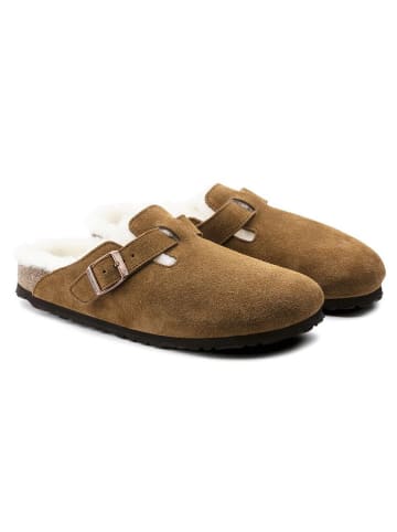 Birkenstock Leder-Pantoletten "Boston" in Hellbraun - Weite S