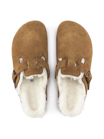 Birkenstock Leren slippers "Boston" lichtbruin - wijdte S