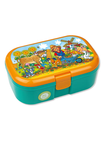 Lutz Mauder Brotdose "Bauernhof" in Türkis/ Gelb - (L)16,5 x (B)10,5 x (H)6,5 cm