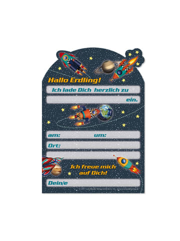 Lutz Mauder Einladungs-Set "Rakete" in Dunkelblau/ Rot