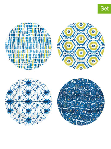 Easy Life 4er-Set: Dessertteller "Shibori" in Blau/ Gelb/ Weiß - Ø 19 cm
