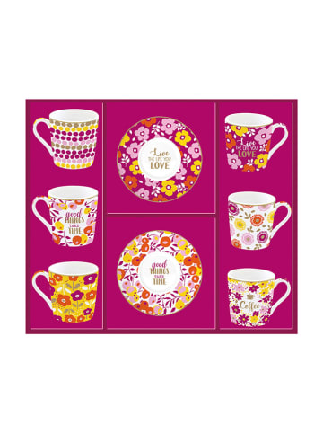 Easy Life 6er-Set: Kaffeetassen "Flower Power Yellow" in Lila/ Gelb/ Bunt - 100 ml