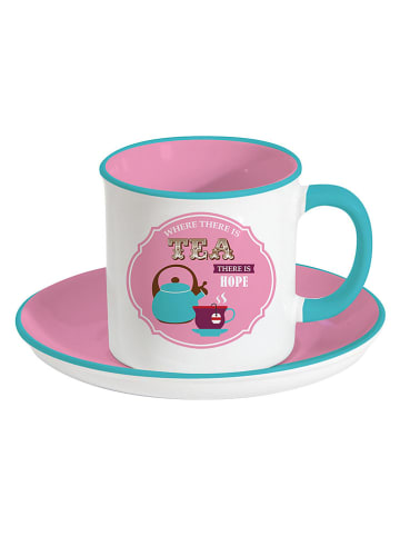 Easy Life Fliżanka "Retro" w kolorze biało-jasnoróżowo-błękitnym - 250 ml