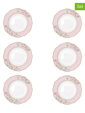 Easy Life 6er-Set: Suppenteller ''Garden Joy'' in Rosa/ Weiß/ Bunt - Ø 23 cm