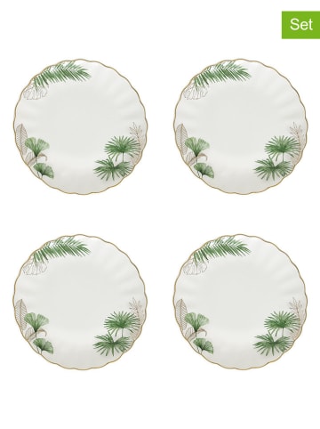 Easy Life 4-delige set: dessertborden ''Exotique'' wit/groen - Ø 19 cm