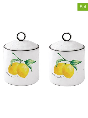 Easy Life 2er-Set: Vorratsbehälter ''Amalfi'' in Weiß/ Gelb - (H)15,5 x Ø 10,5 cm