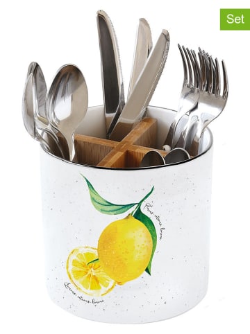 Easy Life Bestekhouder ''Amalfi'' wit/geel - (H)13,5 x Ø 14 cm